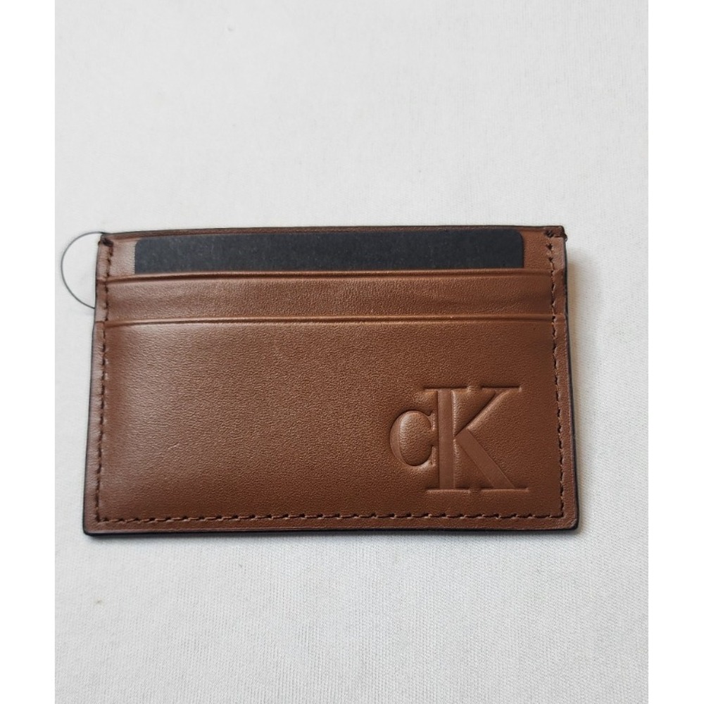Calvin Klein Men's Brown Leather Slim Card Holder Wallet RFID NWT